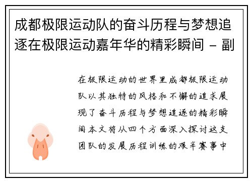 成都极限运动队的奋斗历程与梦想追逐在极限运动嘉年华的精彩瞬间 - 副本