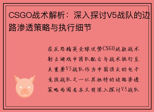 CSGO战术解析：深入探讨V5战队的边路渗透策略与执行细节